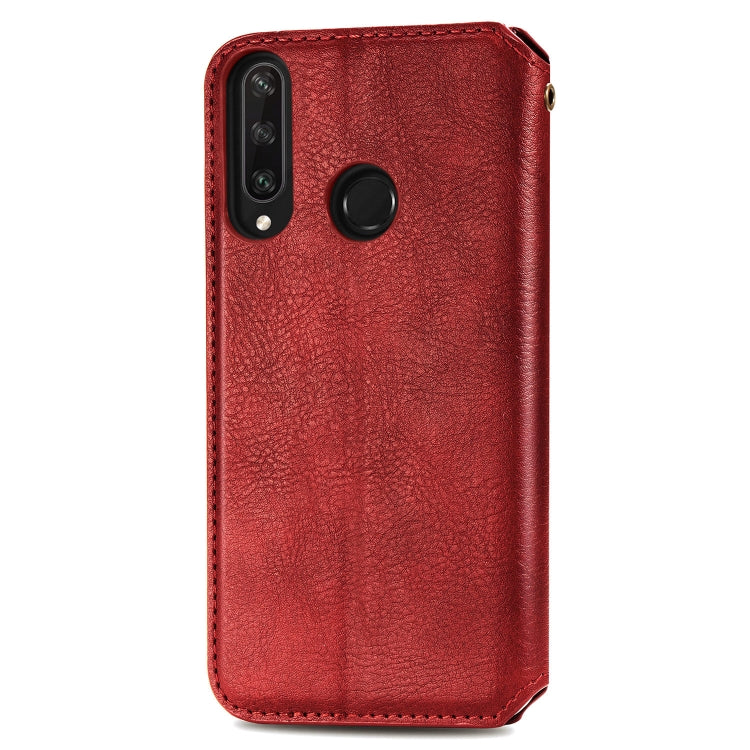 For Huawei Y6P Cubic Grid Pressed Horizontal Flip Magnetic Leather Case with Holder & Card Slots & Wallet