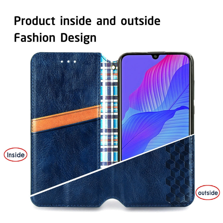For Huawei Y8P Cubic Grid Pressed Horizontal Flip Magnetic Leather Case with Holder & Card Slots & Wallet
