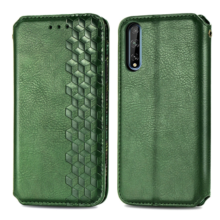 For Huawei Y8P Cubic Grid Pressed Horizontal Flip Magnetic Leather Case with Holder & Card Slots & Wallet