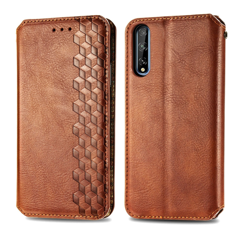 For Huawei Y8P Cubic Grid Pressed Horizontal Flip Magnetic Leather Case with Holder & Card Slots & Wallet