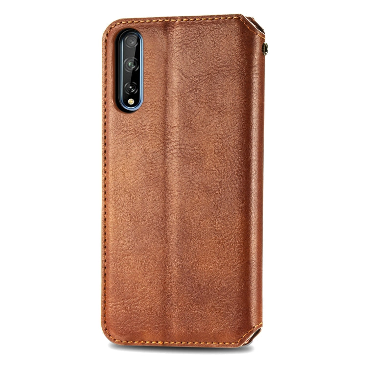 For Huawei Y8P Cubic Grid Pressed Horizontal Flip Magnetic Leather Case with Holder & Card Slots & Wallet