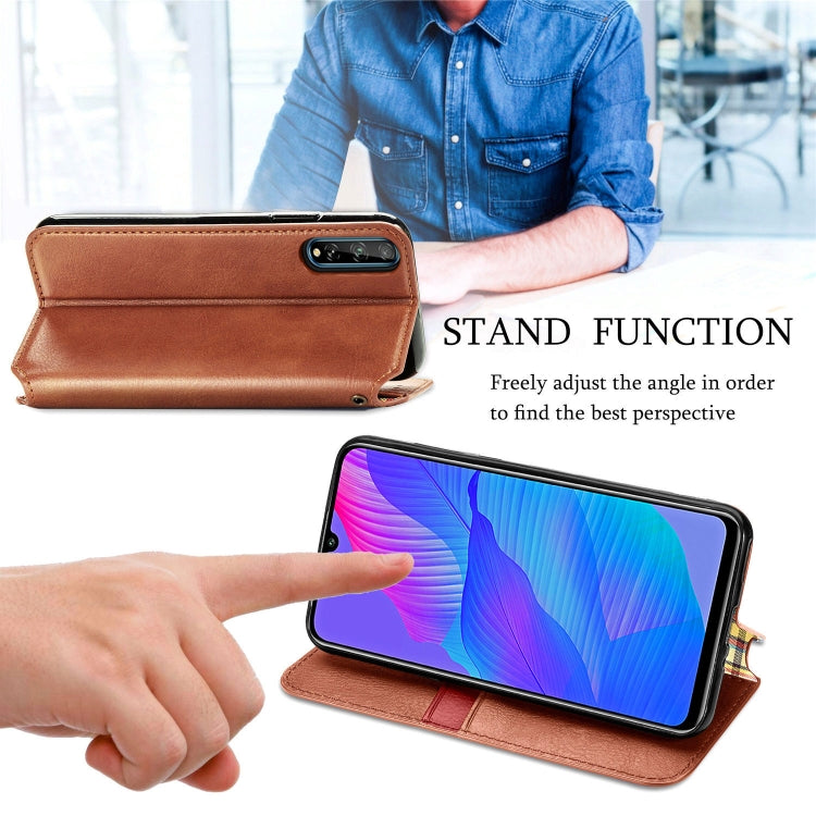 For Huawei Y8P Cubic Grid Pressed Horizontal Flip Magnetic Leather Case with Holder & Card Slots & Wallet