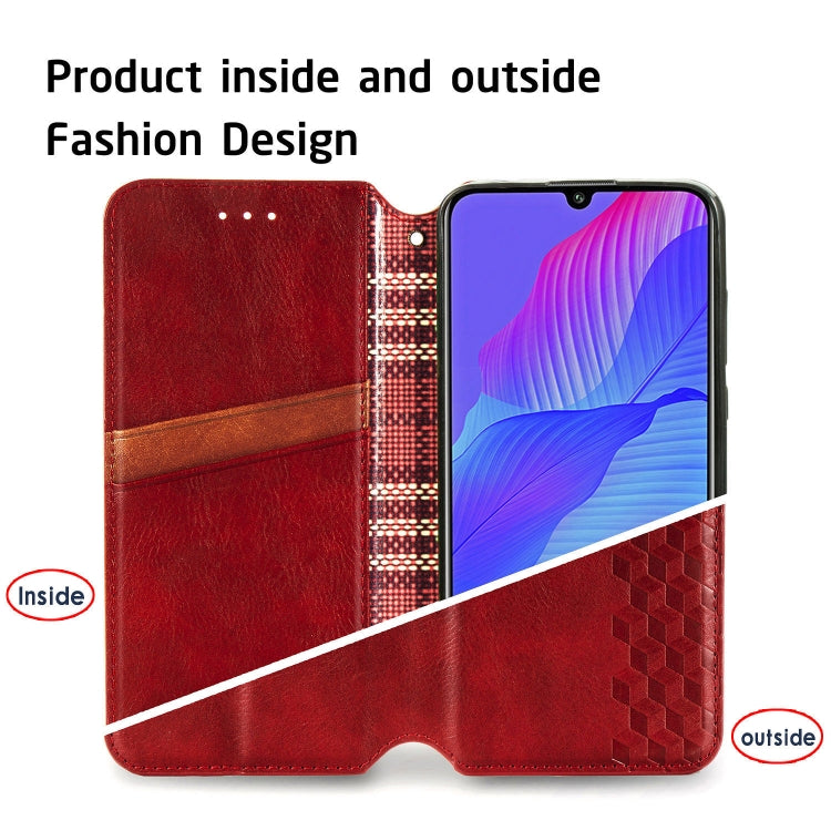 For Huawei Y8P Cubic Grid Pressed Horizontal Flip Magnetic Leather Case with Holder & Card Slots & Wallet