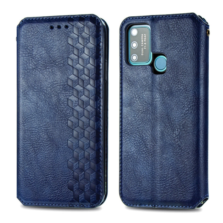 For Huawei Honor 9A Cubic Grid Pressed Horizontal Flip Magnetic Leather Case with Holder & Card Slots & Wallet