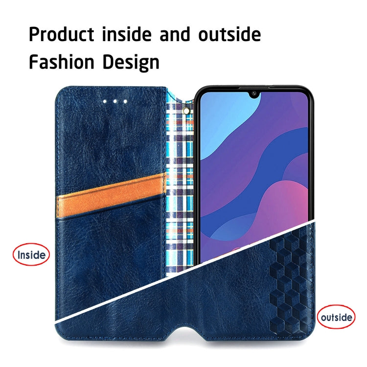 For Huawei Honor 9A Cubic Grid Pressed Horizontal Flip Magnetic Leather Case with Holder & Card Slots & Wallet