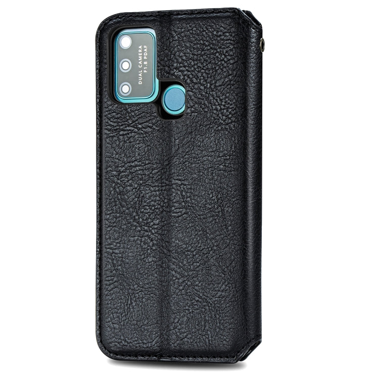 For Huawei Honor 9A Cubic Grid Pressed Horizontal Flip Magnetic Leather Case with Holder & Card Slots & Wallet