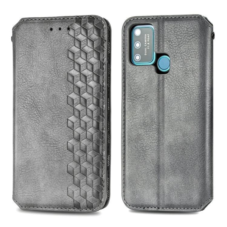 For Huawei Honor 9A Cubic Grid Pressed Horizontal Flip Magnetic Leather Case with Holder & Card Slots & Wallet
