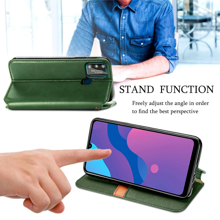 For Huawei Honor 9A Cubic Grid Pressed Horizontal Flip Magnetic Leather Case with Holder & Card Slots & Wallet