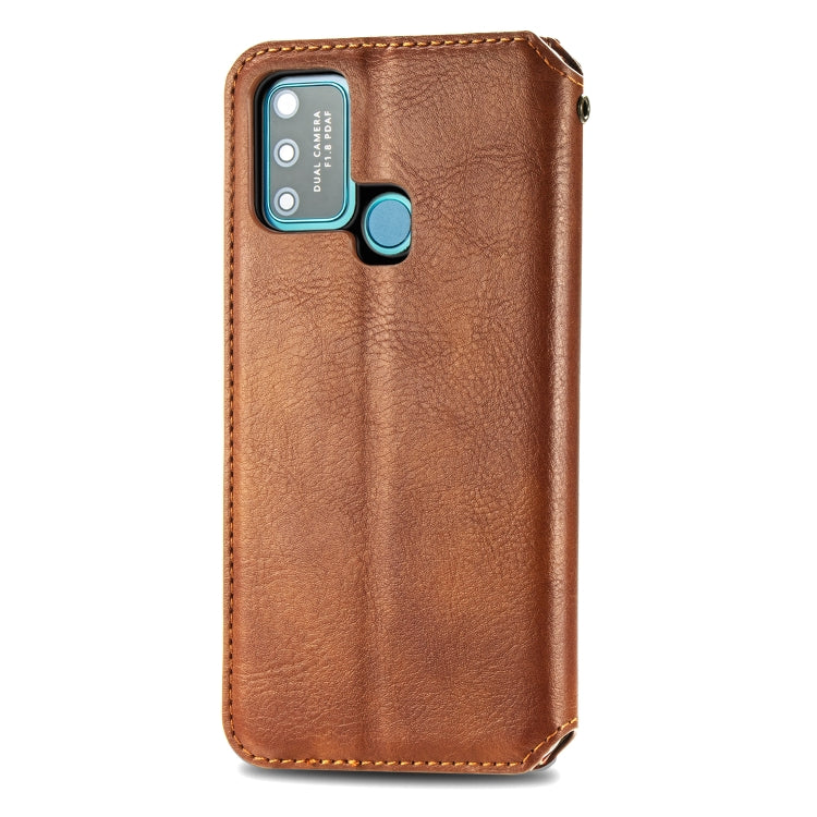 For Huawei Honor 9A Cubic Grid Pressed Horizontal Flip Magnetic Leather Case with Holder & Card Slots & Wallet