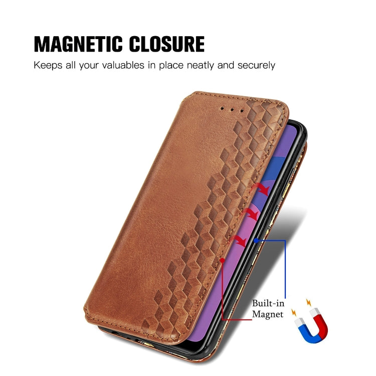 For Huawei Honor 9A Cubic Grid Pressed Horizontal Flip Magnetic Leather Case with Holder & Card Slots & Wallet