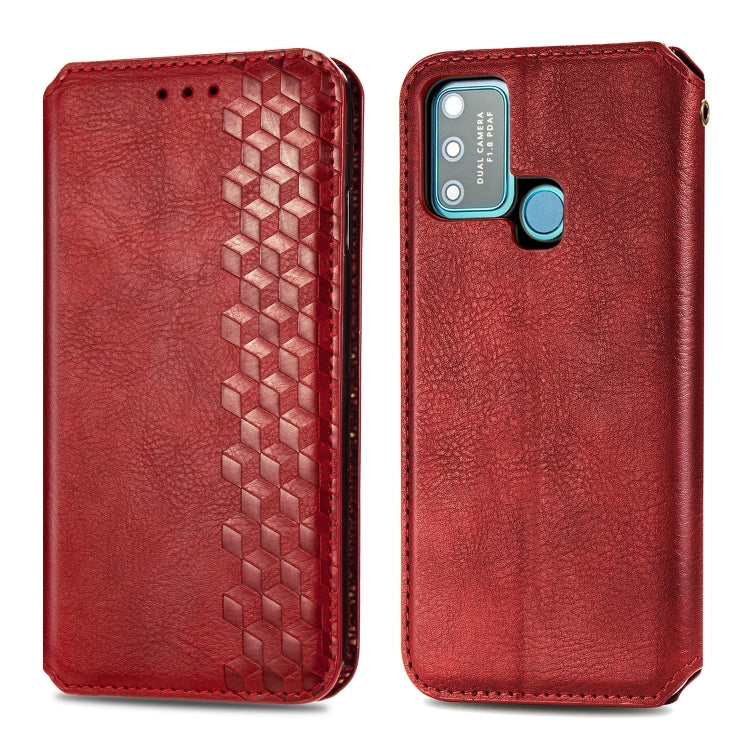 For Huawei Honor 9A Cubic Grid Pressed Horizontal Flip Magnetic Leather Case with Holder & Card Slots & Wallet