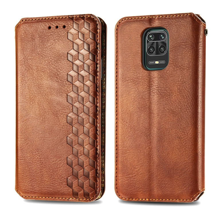For Xiaomi Redmi Note 9 Pro Cubic Grid Pressed Horizontal Flip Magnetic Leather Case with Holder & Card Slots & Wallet
