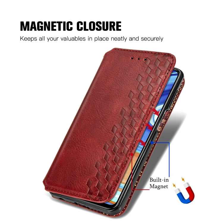 For Xiaomi Redmi Note 9 Pro Cubic Grid Pressed Horizontal Flip Magnetic Leather Case with Holder & Card Slots & Wallet