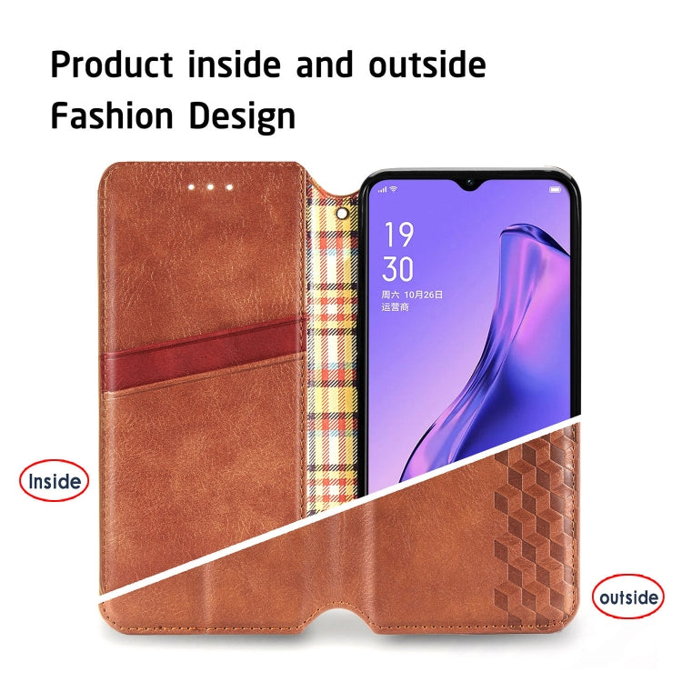 For OPPO A31 5G Cubic Grid Pressed Horizontal Flip Magnetic Leather Case with Holder & Card Slots & Wallet