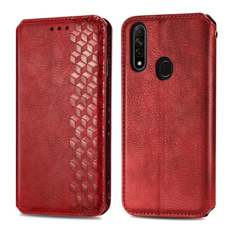 For OPPO A31 5G Cubic Grid Pressed Horizontal Flip Magnetic Leather Case with Holder & Card Slots & Wallet