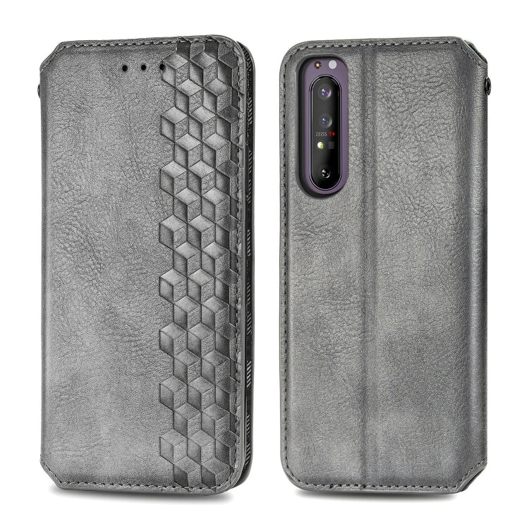 For Sony Xperia 1 II Cubic Grid Pressed Horizontal Flip Magnetic Leather Case with Holder & Card Slots & Wallet