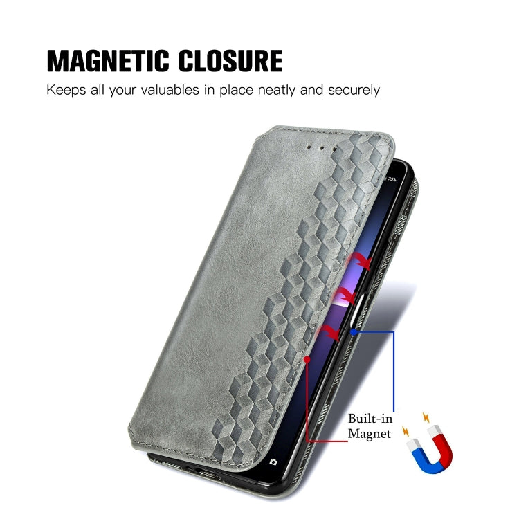 For Sony Xperia 1 II Cubic Grid Pressed Horizontal Flip Magnetic Leather Case with Holder & Card Slots & Wallet
