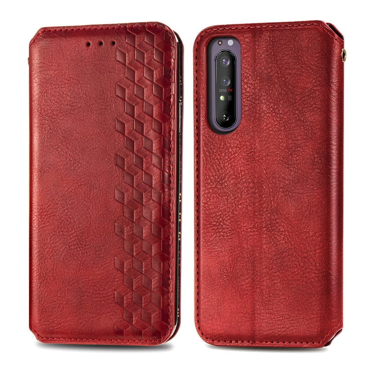 For Sony Xperia 1 II Cubic Grid Pressed Horizontal Flip Magnetic Leather Case with Holder & Card Slots & Wallet
