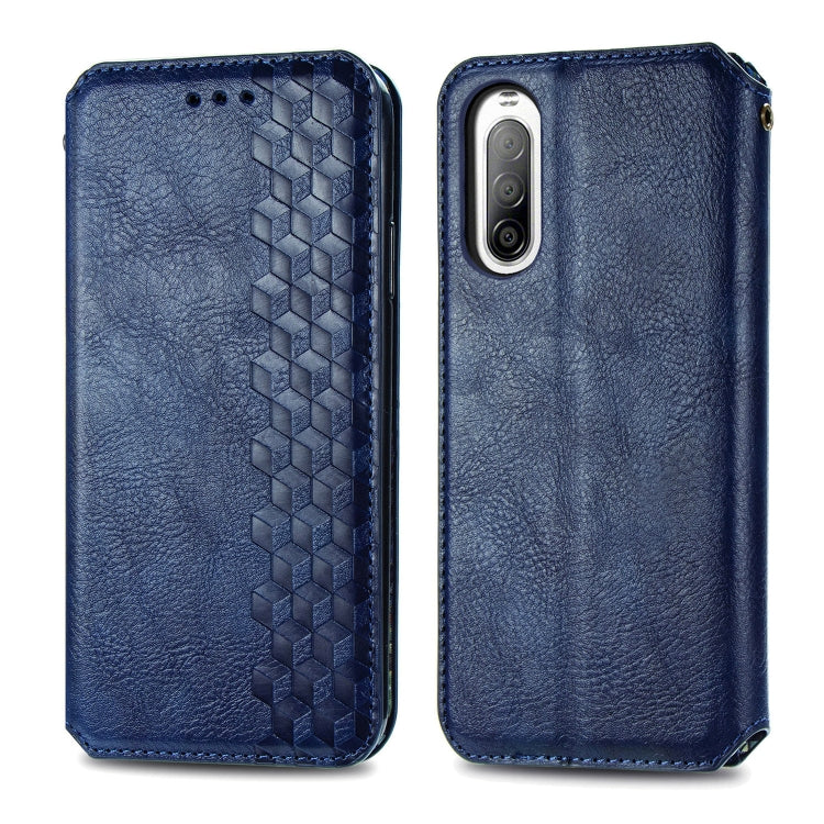 For Sony Xperia 10 II Cubic Grid Pressed Horizontal Flip Magnetic Leather Case with Holder & Card Slots & Wallet