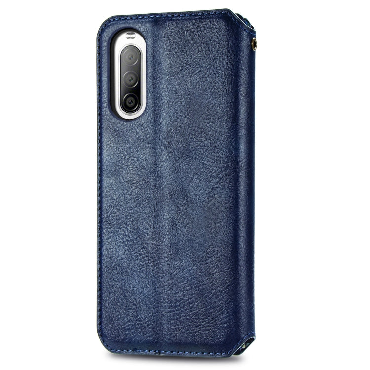 For Sony Xperia 10 II Cubic Grid Pressed Horizontal Flip Magnetic Leather Case with Holder & Card Slots & Wallet
