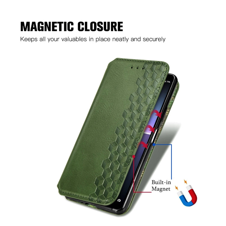 For Sony Xperia 10 II Cubic Grid Pressed Horizontal Flip Magnetic Leather Case with Holder & Card Slots & Wallet