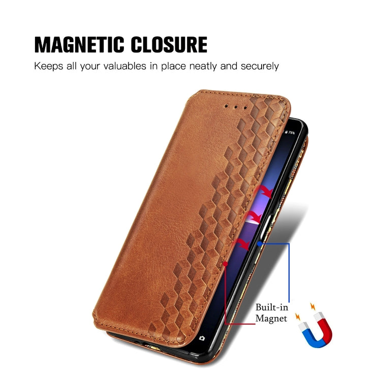 For Sony Xperia 10 II Cubic Grid Pressed Horizontal Flip Magnetic Leather Case with Holder & Card Slots & Wallet