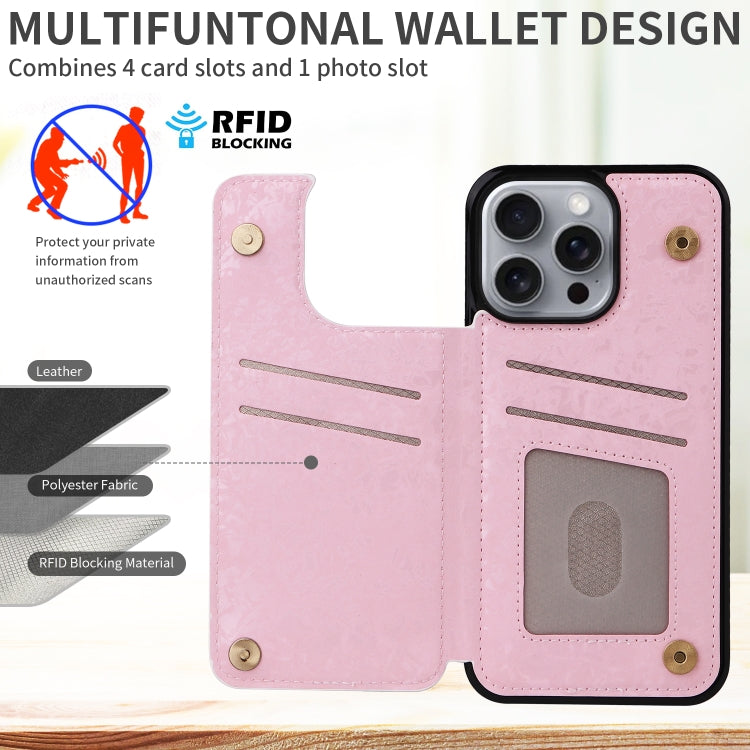 For iPhone 16 Pro Max Printed Double Buckle RFID Anti-theft Phone Case