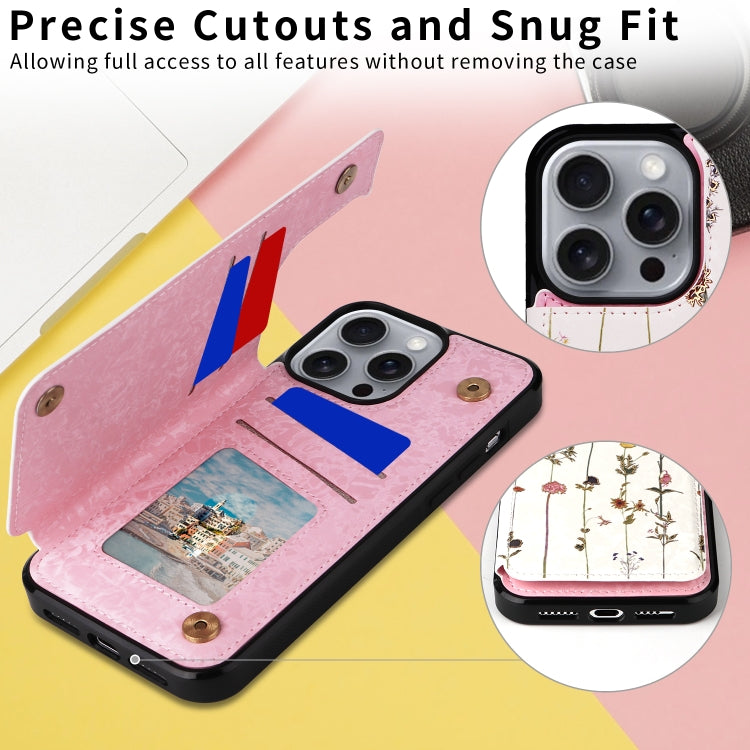 For iPhone 16 Pro Max Printed Double Buckle RFID Anti-theft Phone Case