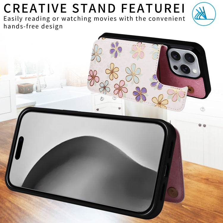 For iPhone 16 Pro Max Printed Double Buckle RFID Anti-theft Phone Case