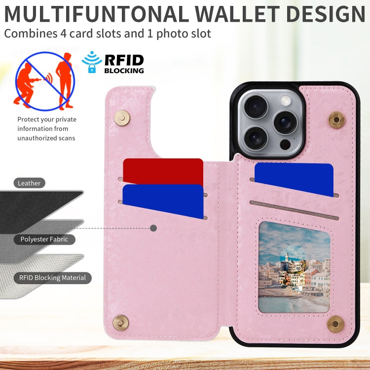 For iPhone 16 Pro Max Printed Double Buckle RFID Anti-theft Phone Case