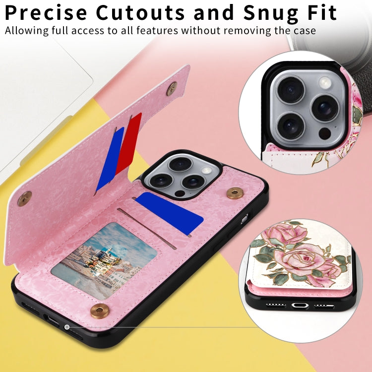 For iPhone 16 Pro Max Printed Double Buckle RFID Anti-theft Phone Case