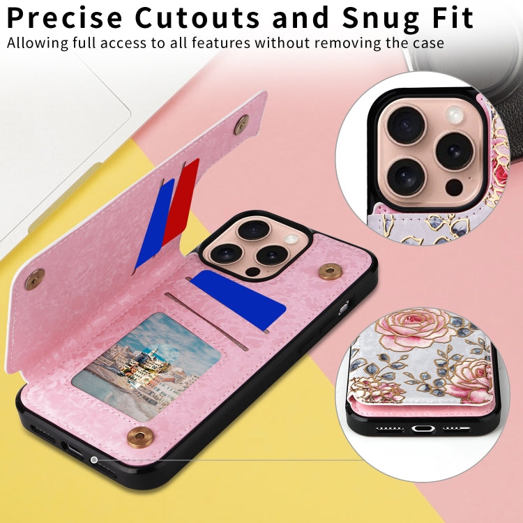 For iPhone 16 Pro Printed Double Buckle RFID Anti-theft Phone Case