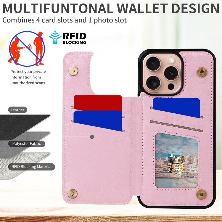 For iPhone 16 Pro Printed Double Buckle RFID Anti-theft Phone Case