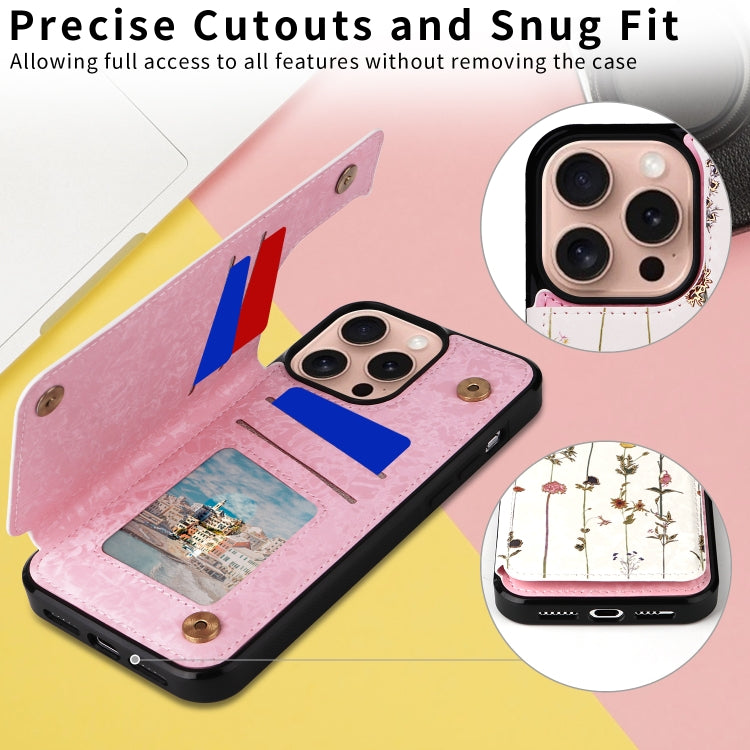 For iPhone 16 Pro Printed Double Buckle RFID Anti-theft Phone Case