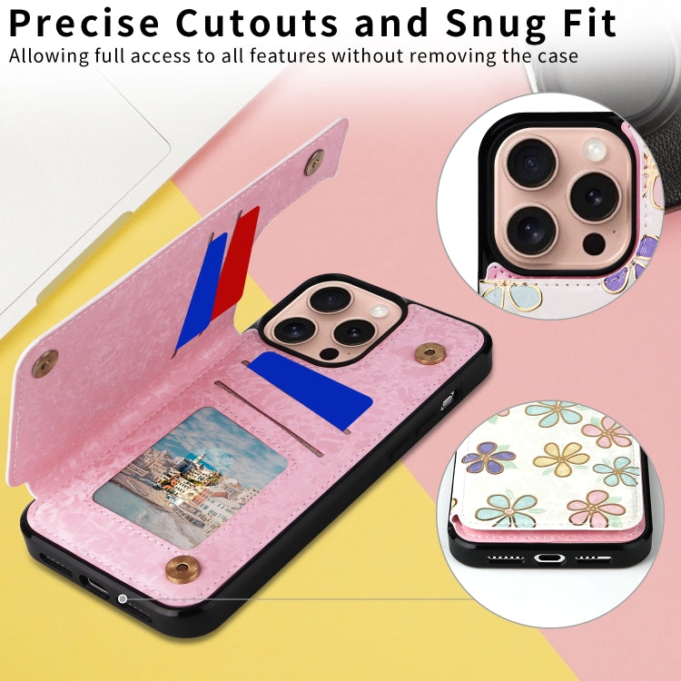For iPhone 16 Pro Printed Double Buckle RFID Anti-theft Phone Case
