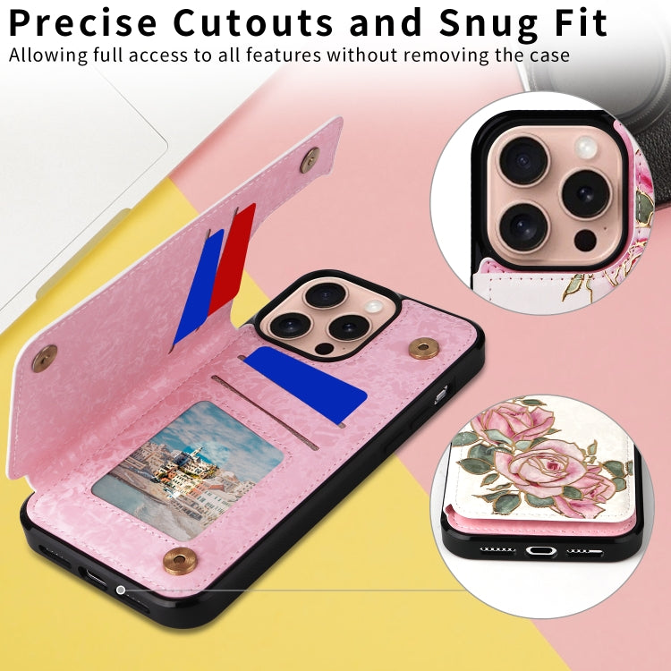 For iPhone 16 Pro Printed Double Buckle RFID Anti-theft Phone Case