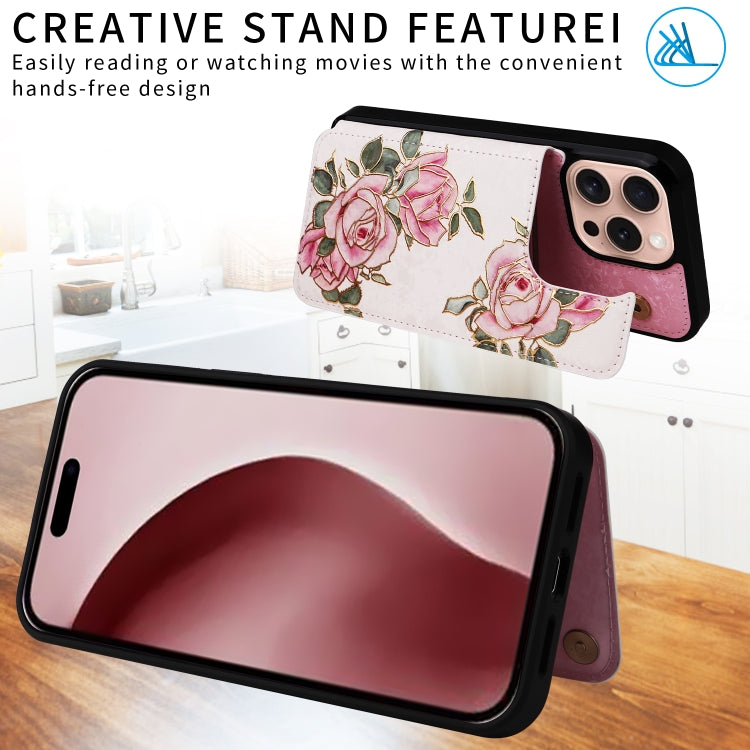 For iPhone 16 Pro Printed Double Buckle RFID Anti-theft Phone Case