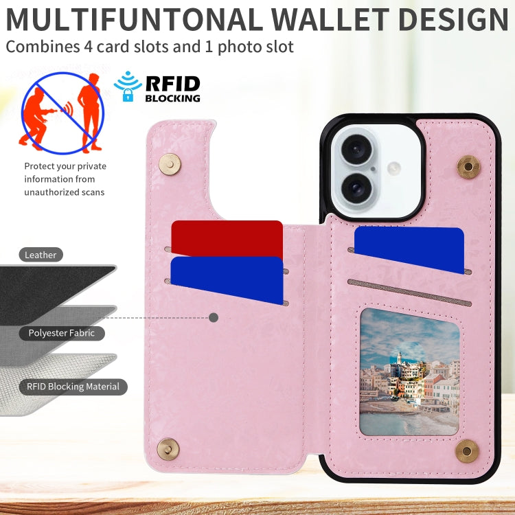 For iPhone 16 Plus Printed Double Buckle RFID Anti-theft Phone Case