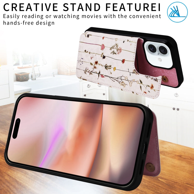 For iPhone 16 Plus Printed Double Buckle RFID Anti-theft Phone Case