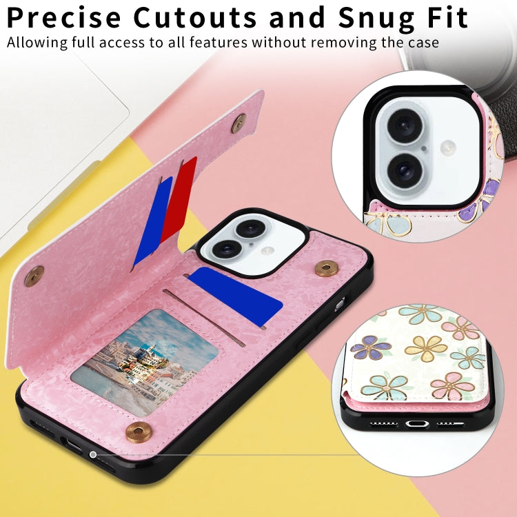 For iPhone 16 Plus Printed Double Buckle RFID Anti-theft Phone Case