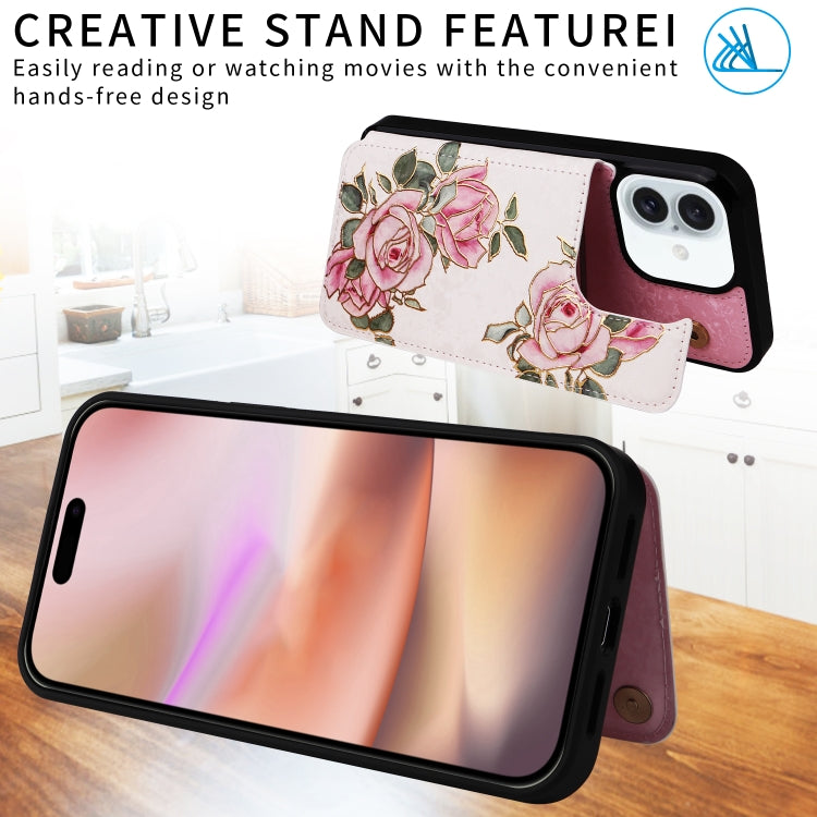 For iPhone 16 Plus Printed Double Buckle RFID Anti-theft Phone Case