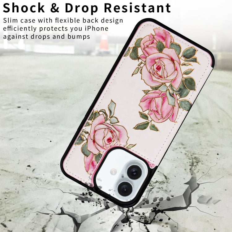 For iPhone 16 Plus Printed Double Buckle RFID Anti-theft Phone Case