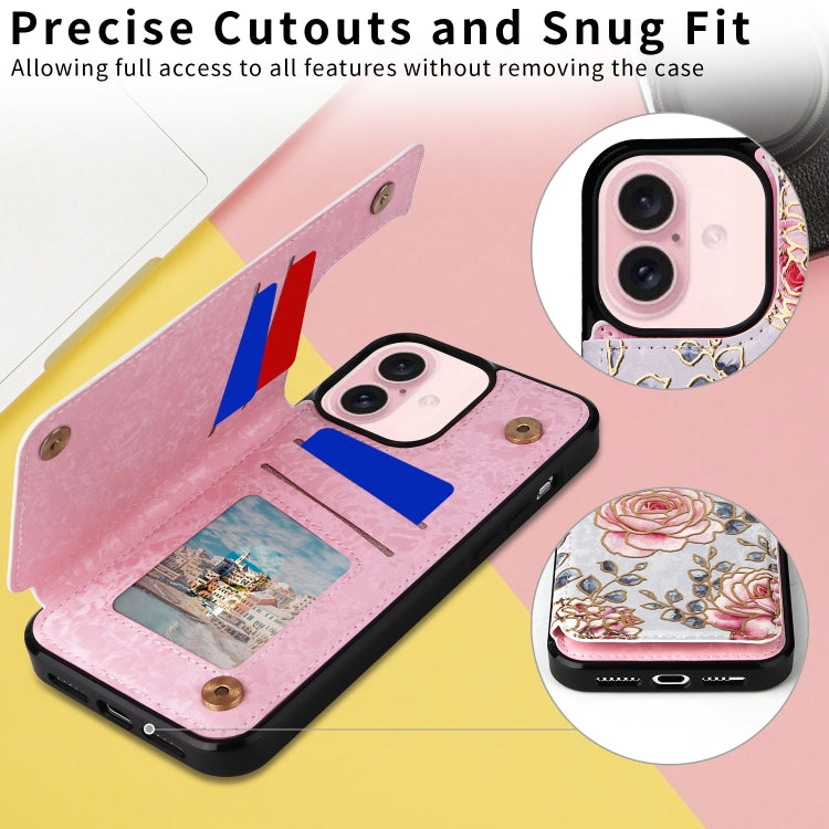 For iPhone 16 Printed Double Buckle RFID Anti-theft Phone Case