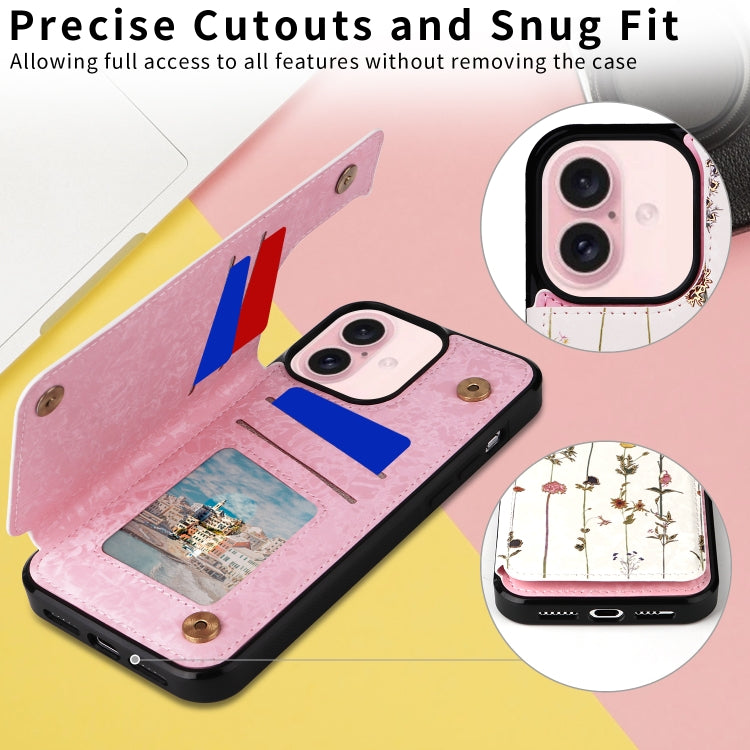 For iPhone 16 Printed Double Buckle RFID Anti-theft Phone Case