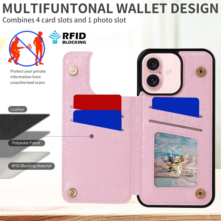 For iPhone 16 Printed Double Buckle RFID Anti-theft Phone Case