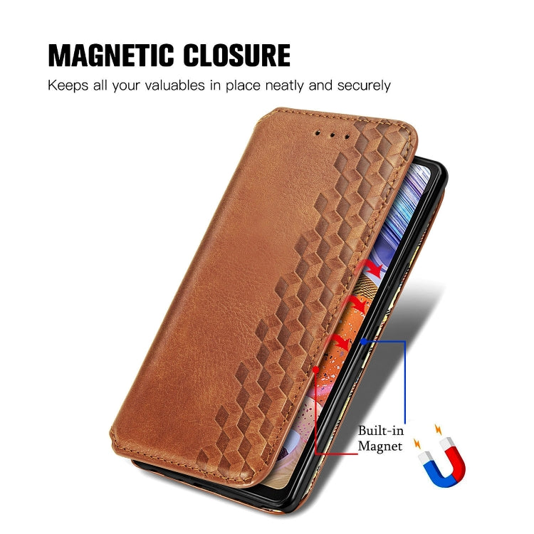 For LG Stylo 6 Cubic Grid Pressed Horizontal Flip Magnetic Leather Case with Holder & Card Slots & Wallet