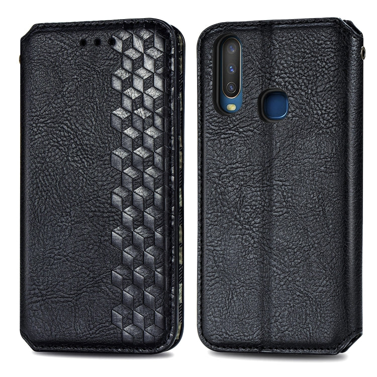 For Vivo Y17 Cubic Grid Pressed Horizontal Flip Magnetic Leather Case with Holder & Card Slots & Wallet