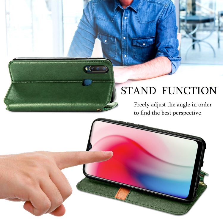 For Vivo Y17 Cubic Grid Pressed Horizontal Flip Magnetic Leather Case with Holder & Card Slots & Wallet