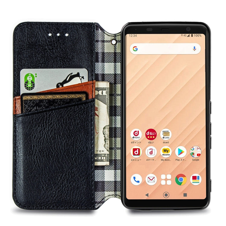 For Fujitsu Arrows Be4 F-41A Cubic Grid Pressed Horizontal Flip Magnetic Leather Case with Holder & Card Slots & Wallet