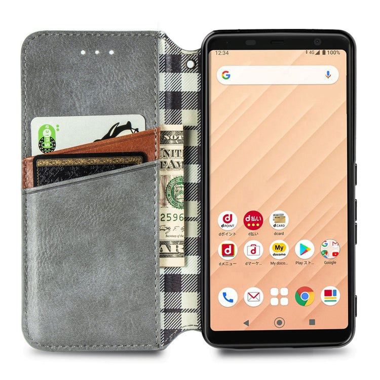 For Fujitsu Arrows Be4 F-41A Cubic Grid Pressed Horizontal Flip Magnetic Leather Case with Holder & Card Slots & Wallet